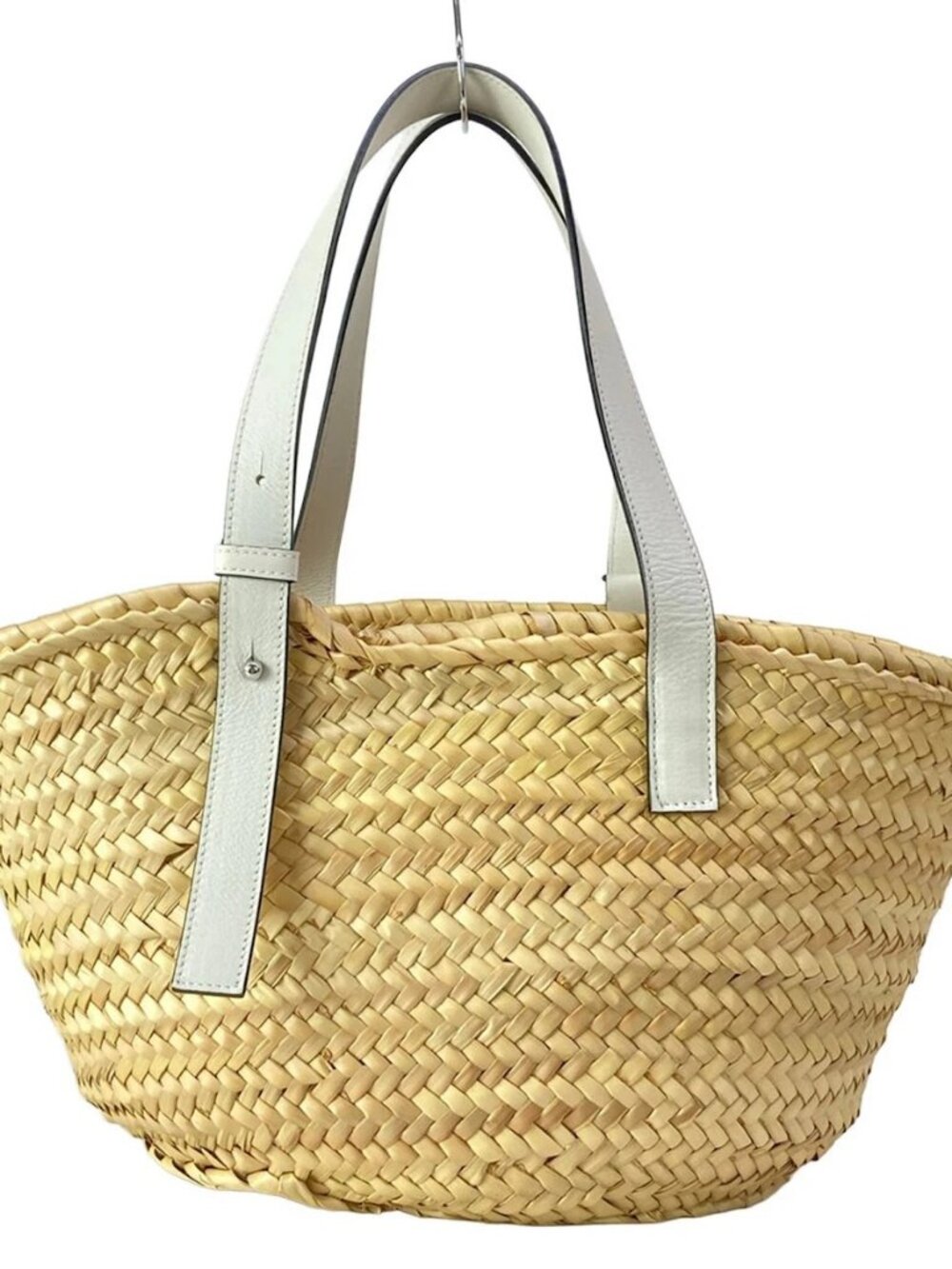 LOEWE Basket A223S93X28 Beige White Palm Leaf Calf Leather Tote Bag - Picture 3 of 15